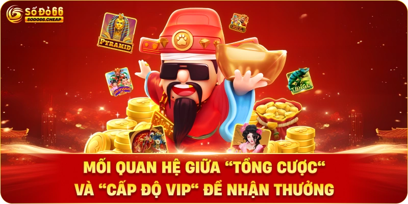 Biểu đồ đơn giản hóa minh họa mối quan hệ giữa “Tổng cược” và “Cấp độ VIP” để nhận thưởng.